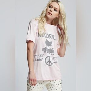 Woodstock “make love not war” Tee Shirt RECYCLED KARMA Pink